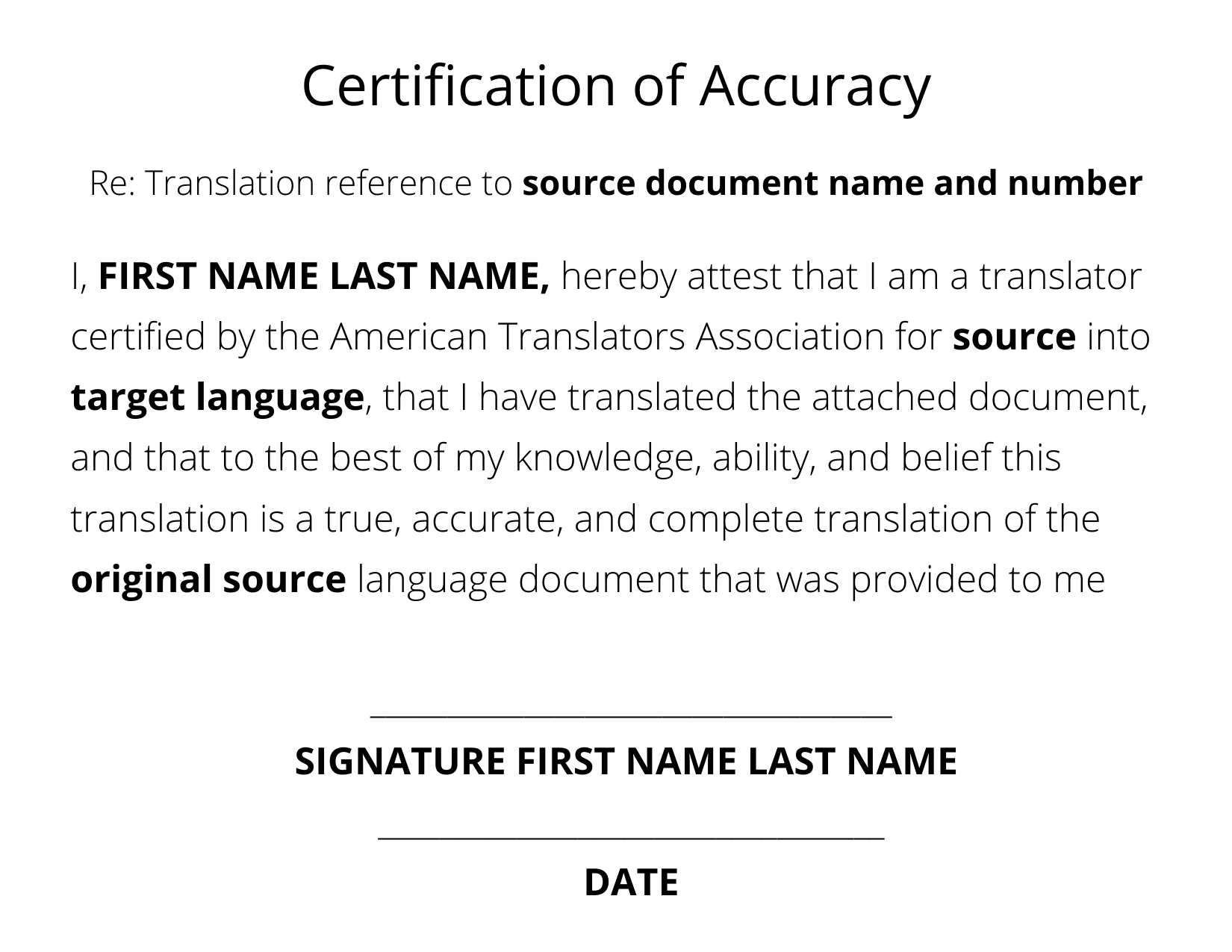 US Certificate of Accuracy