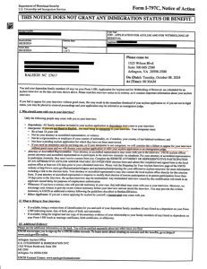 Form I-797C, Notice of Action, Asylum